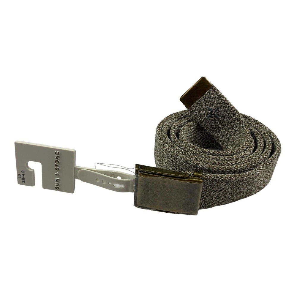 Sun + Stone Mens Stretch Webbing Clamp Plaque Buckle Belt Gray L 38-40